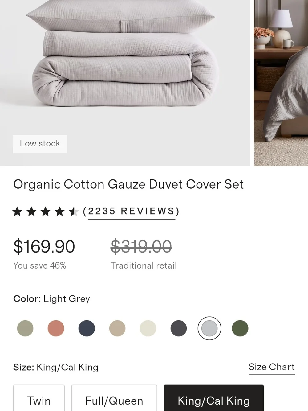 Quince Organic Cotton Gauze Duvet Cover Set - Light Grey